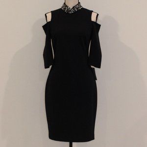 Eliza J Black Cold-Shoulder High-Neck Dress